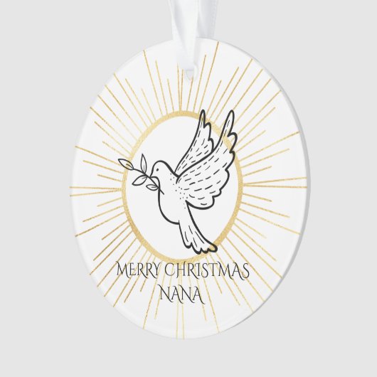 Nana Dove with Olive Branch Gold White Kerstmis Ornament (voorkant)