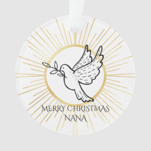 Nana Dove with Olive Branch Gold White Kerstmis Ornament