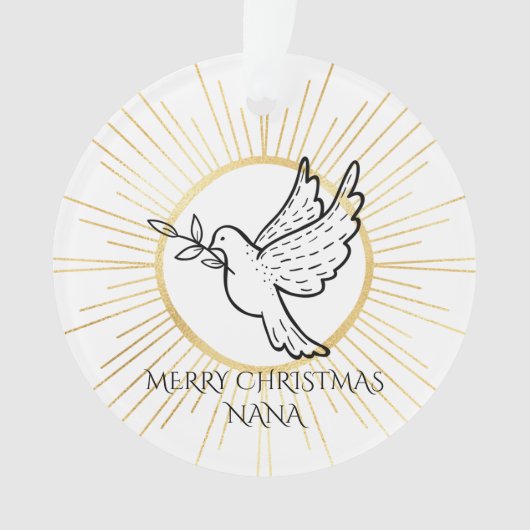 Nana Dove with Olive Branch Gold White Kerstmis Ornament (voorkant)