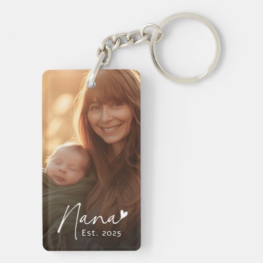 Nana Est jaar handgeschreven script met hart foto Sleutelhanger (achterkant)