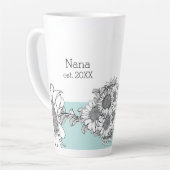 Nana Est. Year Hand-Drawn Sunflower Turquoise Latte Mok (Linkerhoek)
