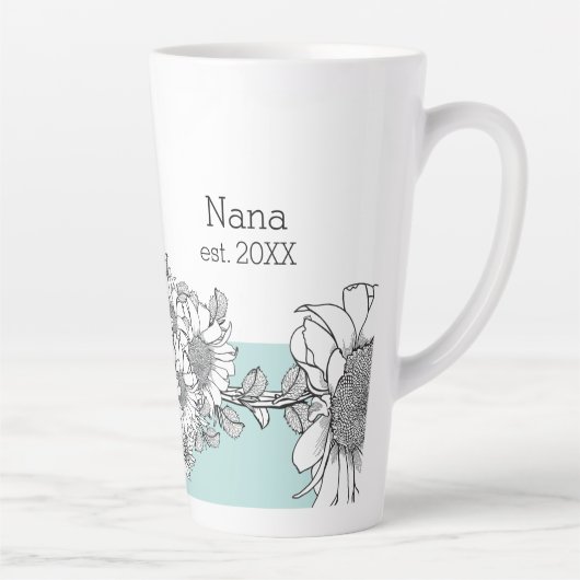 Nana Est. Year Hand-Drawn Sunflower Turquoise Latte Mok (Rechts)