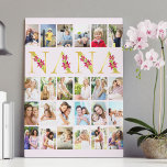 Nana Floral Gold Letters 24 Verticale fotocollage Canvas Afdruk<br><div class="desc">Prachtige fotocadeau voor je nana. Het ontwerp is voorzien van blokletters voor "nana", die in goud zijn bedrukt en zijn versierd met roze lily bloemen. Het fotomalplaatje is opstelling voor u om 24 van uw favoriete foto's toe te voegen, die allen in verticaal portretformaat worden getoond. Deze foto collage van...</div>