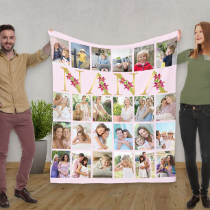 Nana Floral Letters 24 Verticale foto Collage Pink Fleece Deken
