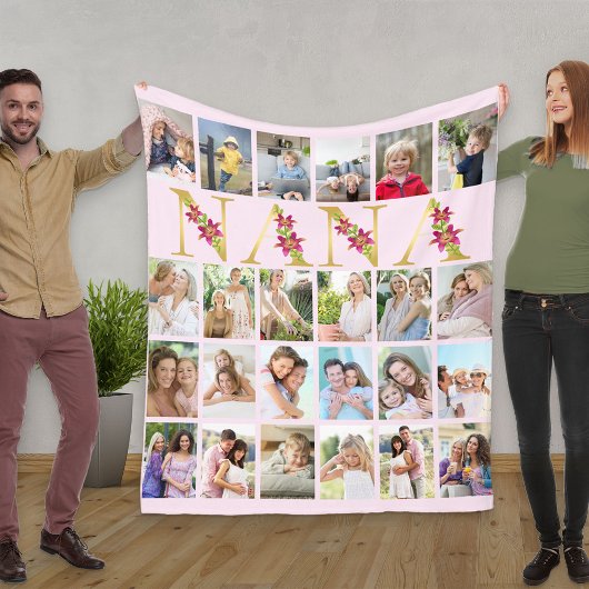 Nana Floral Letters 24 Verticale foto Collage Pink Fleece Deken