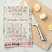 Nana Garden Strawberry Bee Red Check Watercolor Theedoek (Quarter Fold)