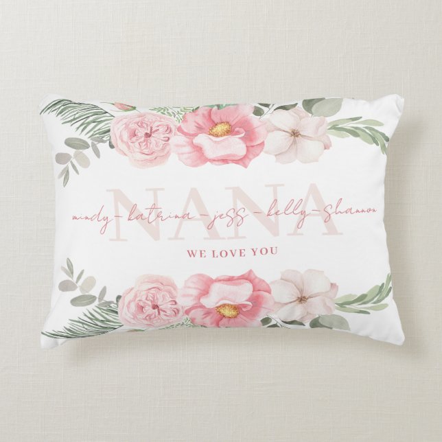 Nana gepersonaliseerd bloemenlumbaal kussen (Voorkant)