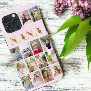 Nana Gouden Bloem Letters 14 Verticale Foto Collag Case-Mate iPhone Case