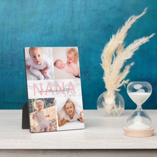 Nana Grandchildren Foto Collage Marble Blush Pink Fotoplaat (Zijkant)
