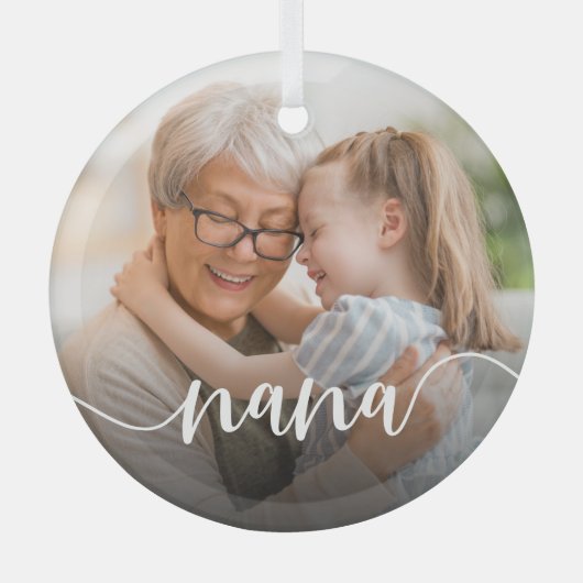 Nana Grandma Script Overlay Glas Ornament (Voorkant)