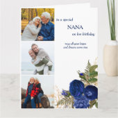 Nana Happy Birthday 3 foto Blauwe Rozen Kaart (Voorkant)