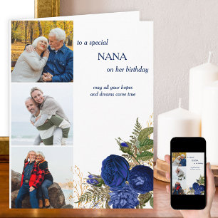 Nana Happy Birthday 3 foto Blauwe Rozen Kaart