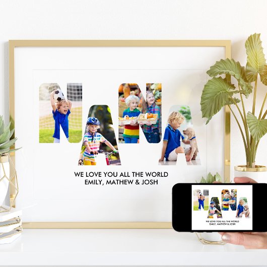 NANA Letter Cutout Photo Collage Grandkids Name Poster