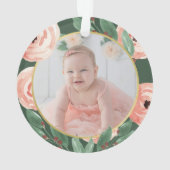 Nana Love Floral Berry Roos met Foto Ornament (achterkant)