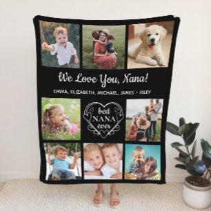 Nana Love You 8 Photo Collage Black Fleece Deken
