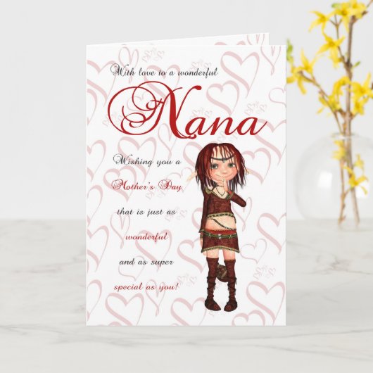 Nana Mother's Day Card With Little Forest Elf Kaart (Gele Bloem)