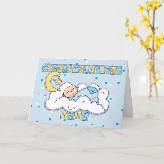 Nana New Baby Boy Gefeliciteerd Kaart (Gele Bloem)
