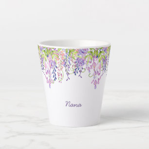 Nana Paarse Wisteria Waterverf Bloemen Latte Mok