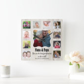 Nana Papa Best Grandouders 11 Foto Collage Wood Vierkante Klok (Huis)
