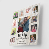 Nana Papa Best Grandouders 11 Foto Collage Wood Vierkante Klok (Hoek)