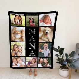 Nana Photo Collage Personalized Black Fleece Deken