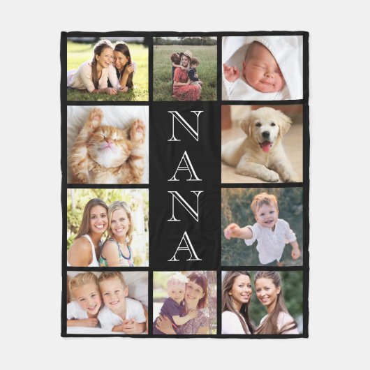 Nana Photo Collage Personalized Black Fleece Deken (Voorkant)