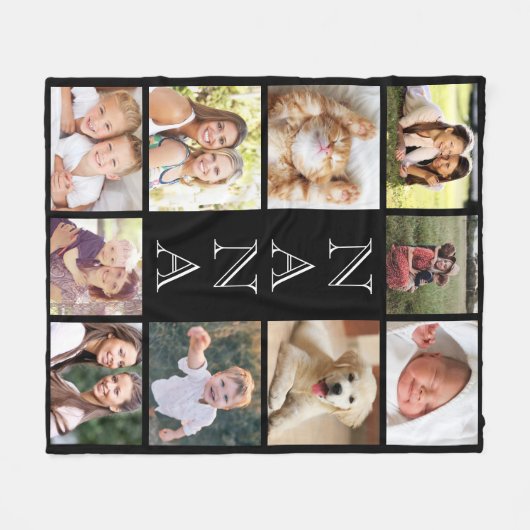 Nana Photo Collage Personalized Black Fleece Deken (Voorkant (Horizontaal))