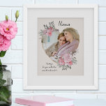 Nana Pink Floral Heart Shaped Photo Gold Lijst Poster<br><div class="desc">Het poster van de Foto van de douane dat u voor iedereen kunt personaliseren en een favoriete gezegde of woorden van het hart toevoegen. Je foto is geplaatst in een geometrisch hartvormig gouden lijst. Het gemstone-lijst is versierd met waterverf bouquets van roze bloemen. Het wordt geletterd met de woorden "Nana...</div>