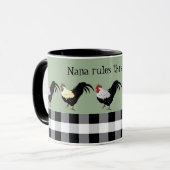Nana Rule's the Roost Rooster Black White Name Mok (Voorkant links)