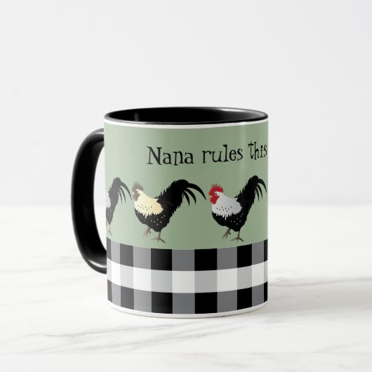 Nana Rule's the Roost Rooster Black White Name Mok (Voorkant links)