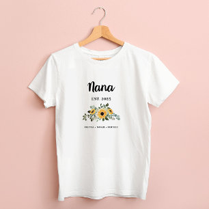 Nana rustieke zonnebloem en namen t-shirt