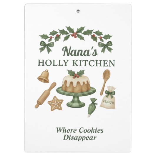 Nana’s Holly Kitchen — Personalized Holiday Clipbo Klembord (Achterkant)