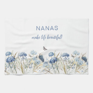 Nana’s Moederdag Stoffige Blauwe Wildbloemen Theedoek