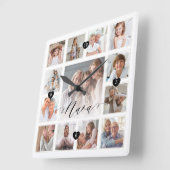 Nana Script Family Memory Photo Grid Collage Vierkante Klok (Hoek)