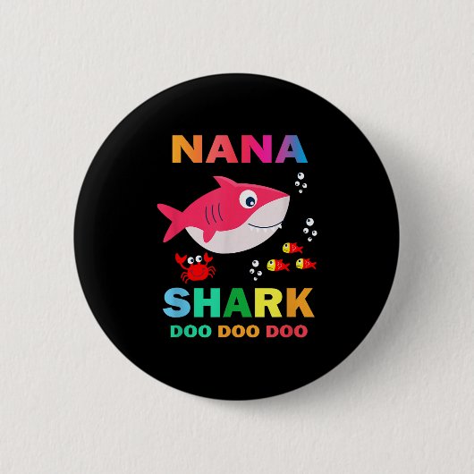 Nana Shark Shirt, Vaderdag cadeau van vrouw zoon D Ronde Button 5,7 Cm (Voorkant)