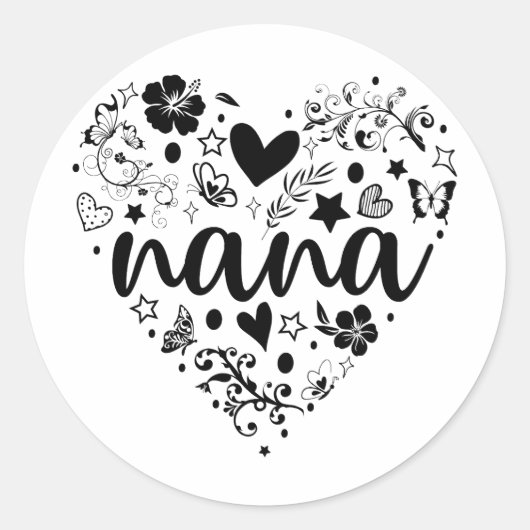 Nana Stickers, Nana Heart, Nana Sticker, Grandma Ronde Sticker (Voorkant)