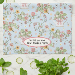 Nana Strawberry Bloemrijke Bijentuin Waterverf Bla Theedoek