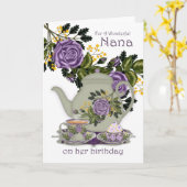 Nana Tea en Cupcake Verjaardag Kaart (Gele Bloem)