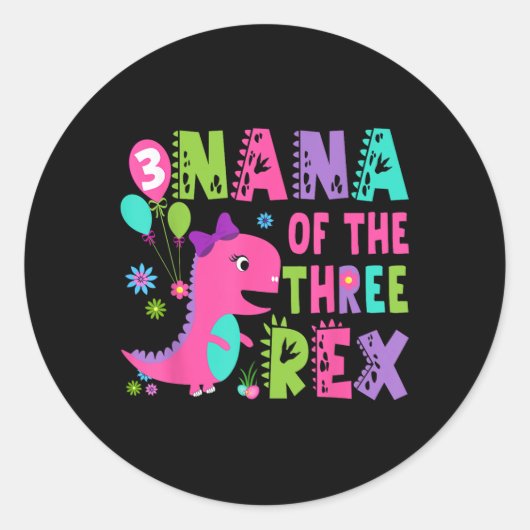 Nana van de drie rex dinosaurus T-rex 3e verjaarda Ronde Sticker (Voorkant)