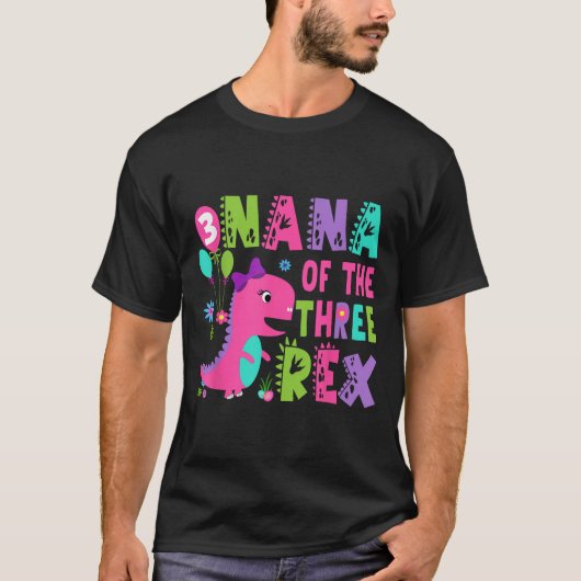 Nana van de drie rex dinosaurus T-rex 3e verjaarda T-shirt (Voorkant)