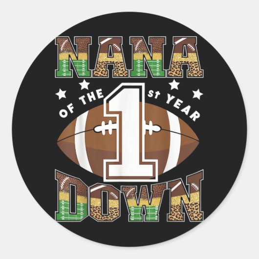 Nana van het 1e jaar Down Football eerste verjaard Ronde Sticker (Voorkant)