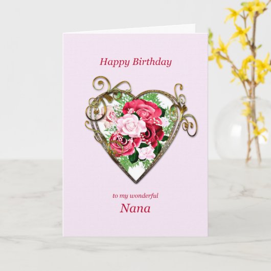 Nana Verjaardag Antiek geschilderde Rozen Kaart (Gele Bloem)