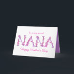 Nana watercolor Orchid custom Mothers day Kaart<br><div class="desc">Pretty Nana text watercolor art card, the words Nana painted in purple and twisted with sweet pink orchid flowers. This whimsical card can be customized with your own message and keus of greeting inside, this design is also available on other products. Currently reads outside, To a very special NANA Happy...</div>