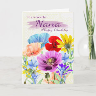 Nana Waterverf Wilde Bloemen Verjaardag Kaart