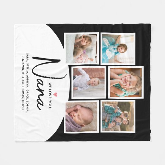 Nana We houden van je 6 Foto's Modern Black Fleece Deken (Voorkant (Horizontaal))