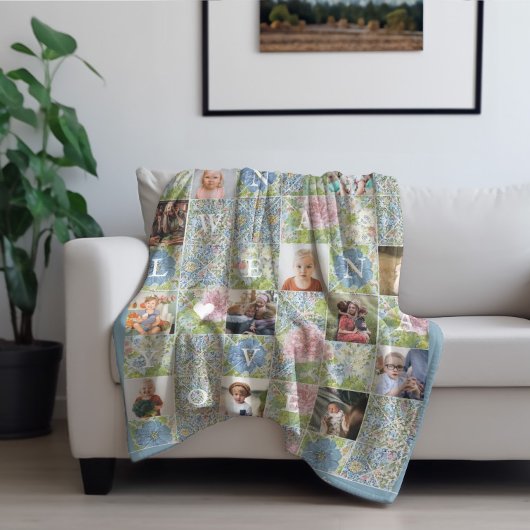 Nana We Love You | Bloemstuk Patchwork Dekbed 14 F Fleece Deken