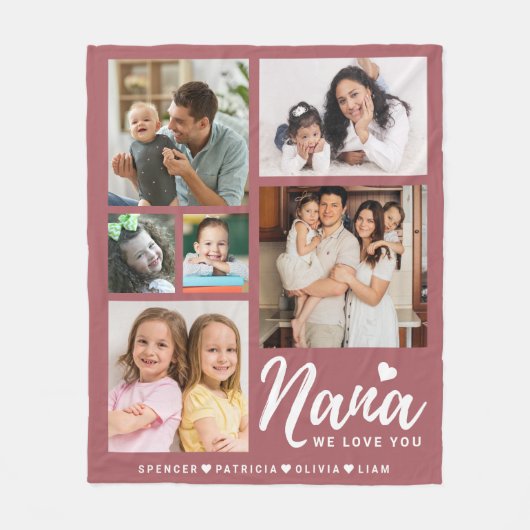 Nana We Love You Heart Grandkids 6 Photo Collage  Fleece Deken (Voorkant)