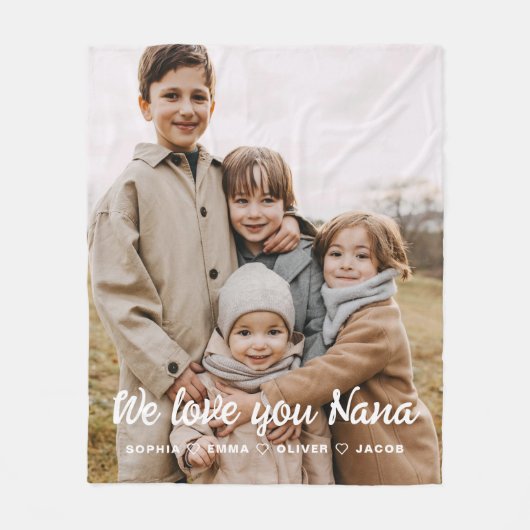 Nana We Love You Hearts Modern Single Photo Fleece Deken (Voorkant)