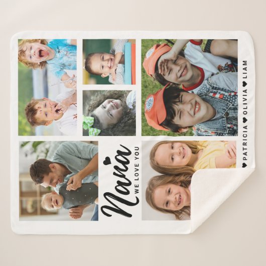 Nana We Love You Kleinkinderen Namen Foto Collage Sherpa Deken (Voorkant (horizontaal))