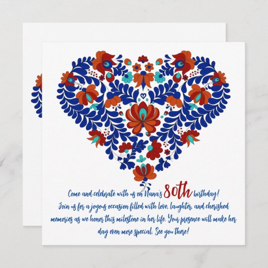 Nana's 80ste verjaardag / Hongaarse rustieke Matyo Kaart (Voorkant / Achterkant)